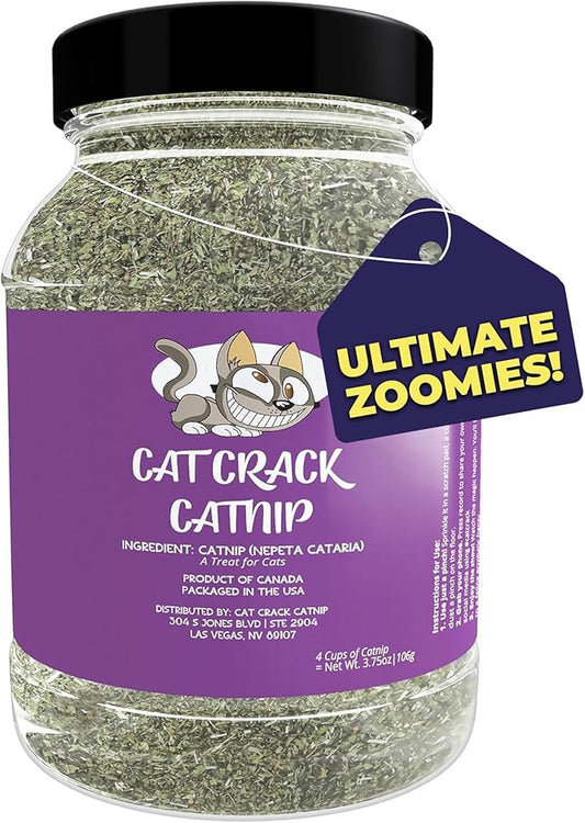 Cat Crack Catnip, Zoomie-Inducing Cat Nip Blend, North American Made & 100% Natural, Safe & Non-Addictive Catnip Treats Used to Supplement Cat Nip Toys, Spray, & Accessories (4 Cups)