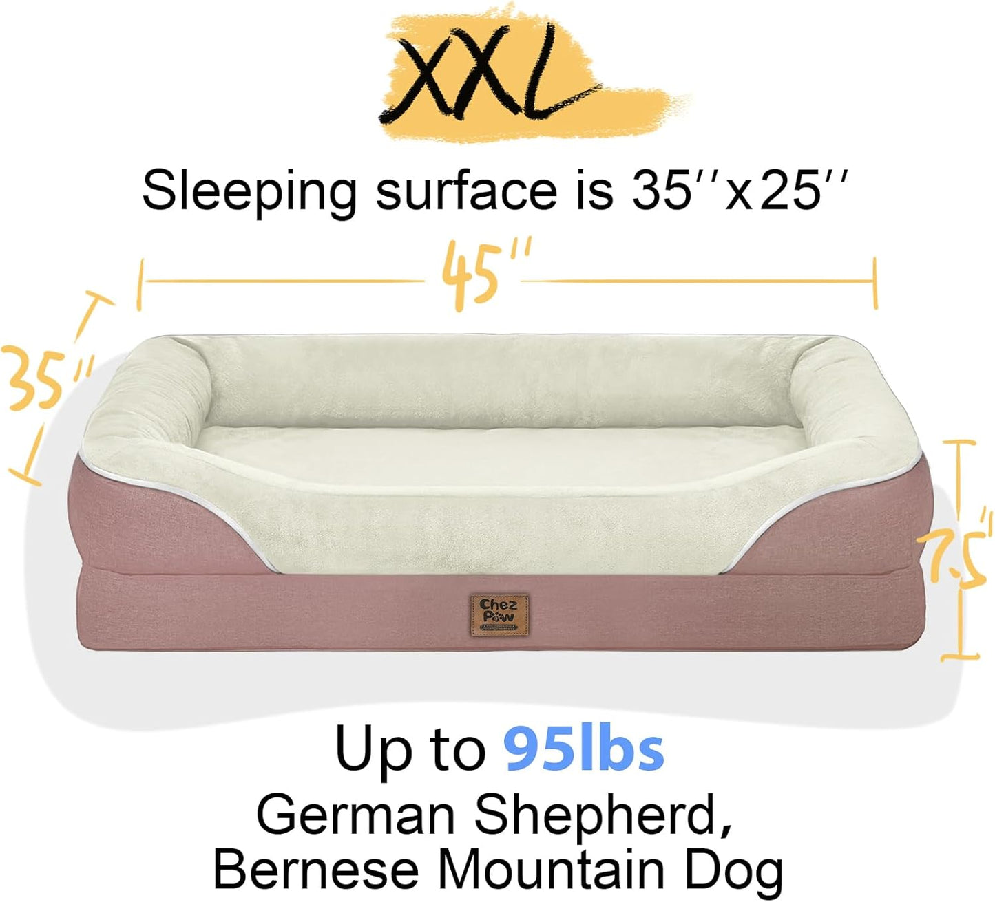 Orthopedic Washable Large Dog Bed - Dog Beds Large Sized Dogs with Removable Cover Waterproof Orthopedic Pet Bed XL Dogs Beds with Bolster