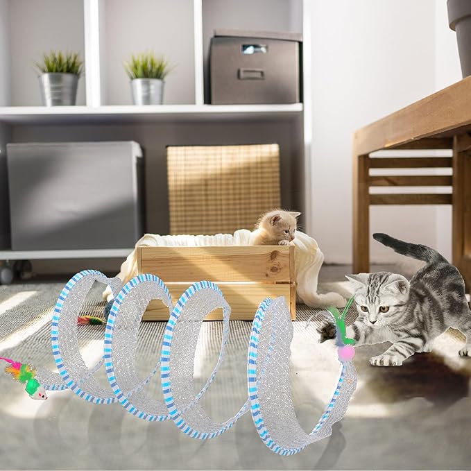 2-Pack Large Cat Tunnel Beds - Indoor & Outdoor, Interactive Spring Toys for Cats & Kittens