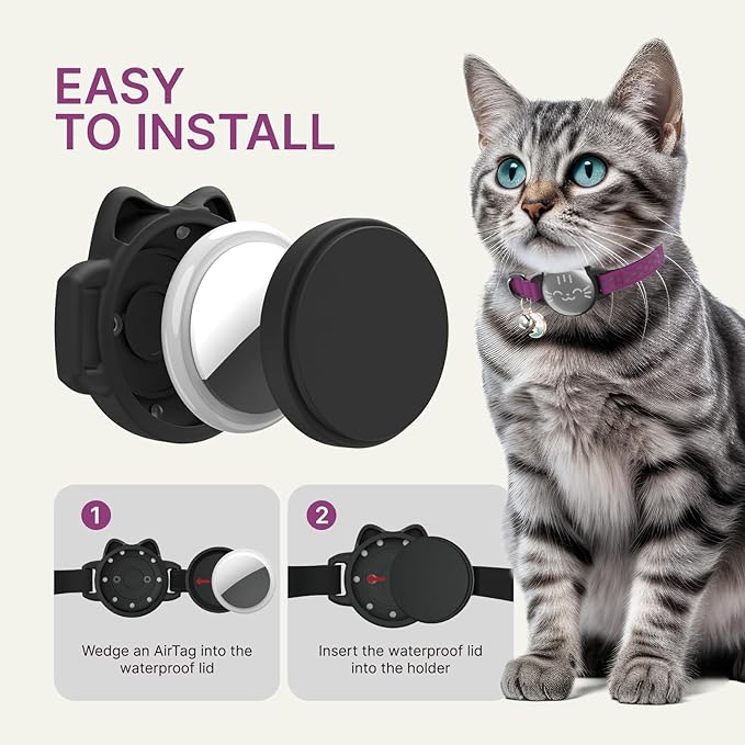 Waterproof Airtag Cat Collar, Breakaway Cat Airtag Collar with Luminous & Reflective Pattern Strap, Lightweight Kitten Collars for Apple Air tag, Hidden Holder for GPS Tracker - Cats, Kittens (9-13")