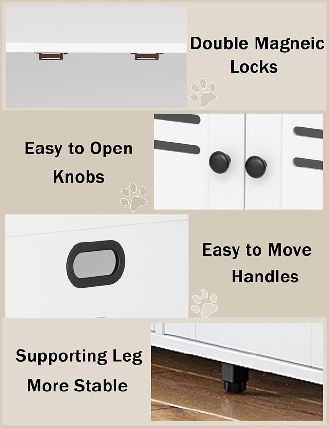 DINZI LVJ Litter Box Enclosure for 2 Cats, Hidden Litter Box Furniture with Double Rooms, Dual Cat Litter House, Front Doors, 47.2" Wooden Hidden Cat Washroom, Side End Table, TV Stand, White