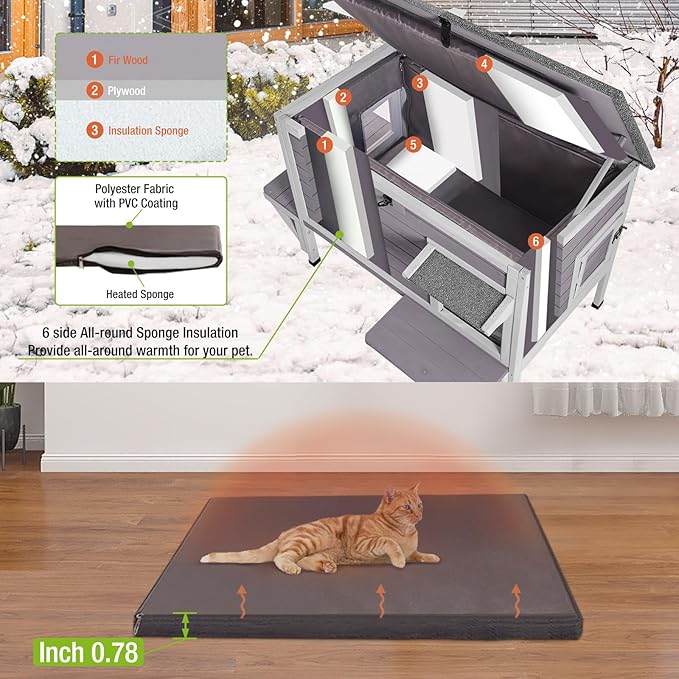 GUTINNEEN Outdoor Cat House Insulated, Kitty House for Winter Weatherproof Feral Cat Shelter