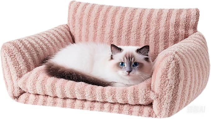 Hollypet Cat Bed Fluffy Plush Mutifuctional Double-Layer Soft Pet Couch Orthopedic Sofa Nest Beds for Small Cats and Dogs (25x20x13 inch)