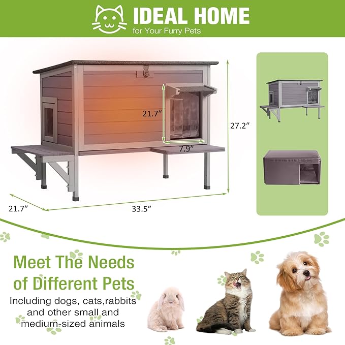 GUTINNEEN Large Outdoor Cat House Insulated Weatherproof, Triple-Layer Design Feral Cat Shelter with All-Round Thermal Liner, Openable Roof & Secure Escape Doors for 1-3 Cats (Winter-Ready)