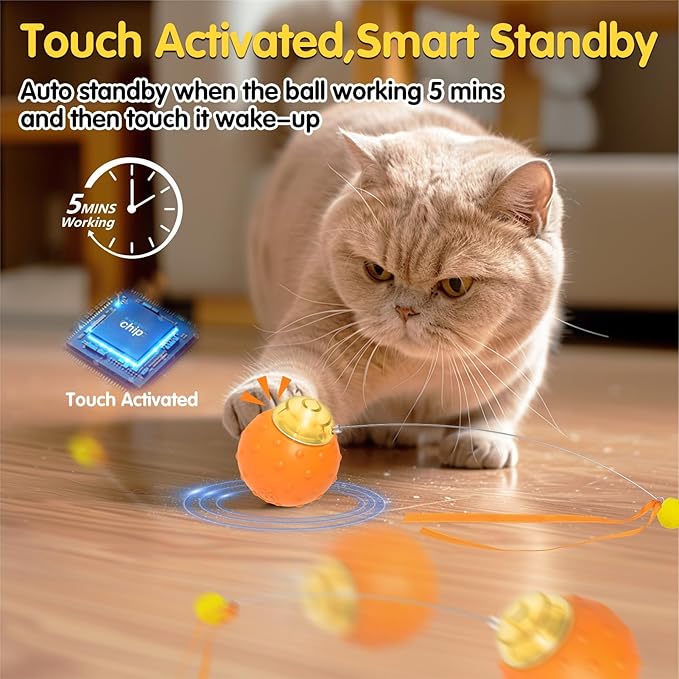 Interactive Cat Toys Balls, Automatic Moving Cat Toys for Indoor Cats, Self Rotating Ball with Motion Activated, Electric Cat Mouse Toys, USB Rechargeable