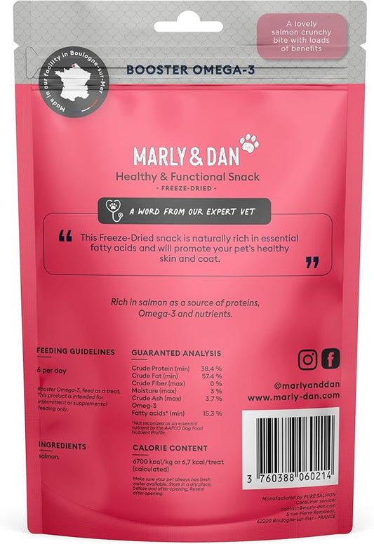 Marly & Dan Tasty 100% Freeze Dried Salmon Omega-3 Booster Treats and Food Topper for Cats