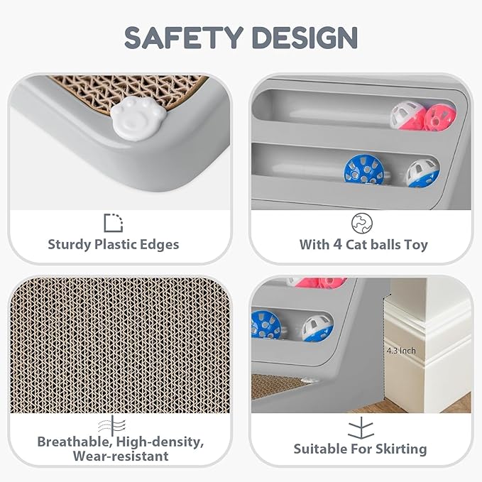 Cat Scratching Board Kitten Scratching Ball Wall Scratchers for Indoor Cats L Shaped Cat Scratcher Cats with Scratcher Pads Grey