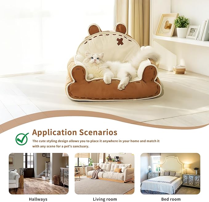 寵幸 Cat Couch Bed for Indoor Cats, Cute Couch for Pets, Shape Design Cat Sofa Bed with Bear Ear, Fluffy Pet Beds with Non-Slip Bottom, Up to 20 lbs, 25 inches