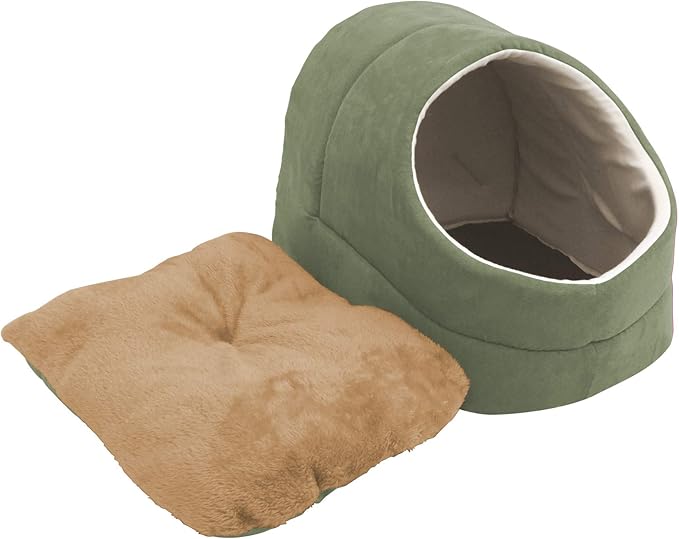 4 in 1 Self Warming Burrow Cat Bed, Pet Hideway Sleeping Cuddle Cave (Sage Green-2)