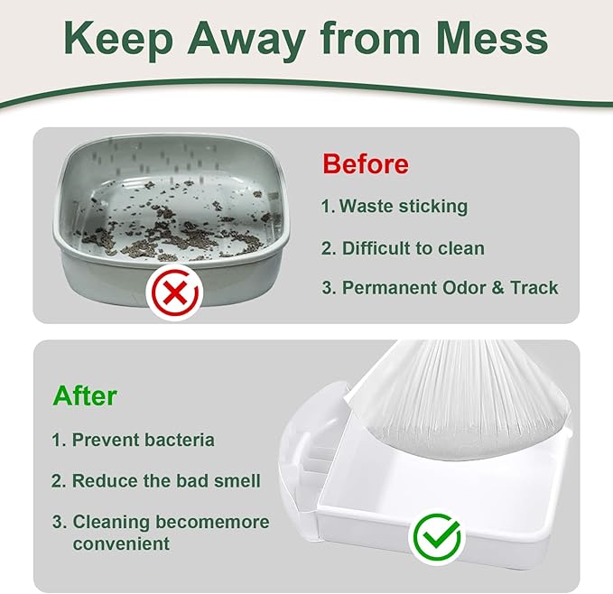 40 Count Cat Litter Box Liners and Bags for Automatic Cat Litter Boxes,Waterproof Easy Cleanup,Heavy Duty,Unscented,Hypoallergenic & Pet-Safe (Green)