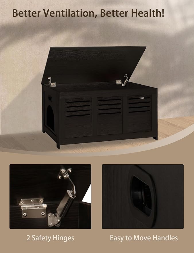 DINZI LVJ Litter Box Enclosure, Flip Top Litter Box Furniture, Hidden Cat Washroom, Wooden Cat House, End Table, 39.4" L x 19.7" W x 19.7" H, Good Ventilation, Easy to Assemble, Espresso