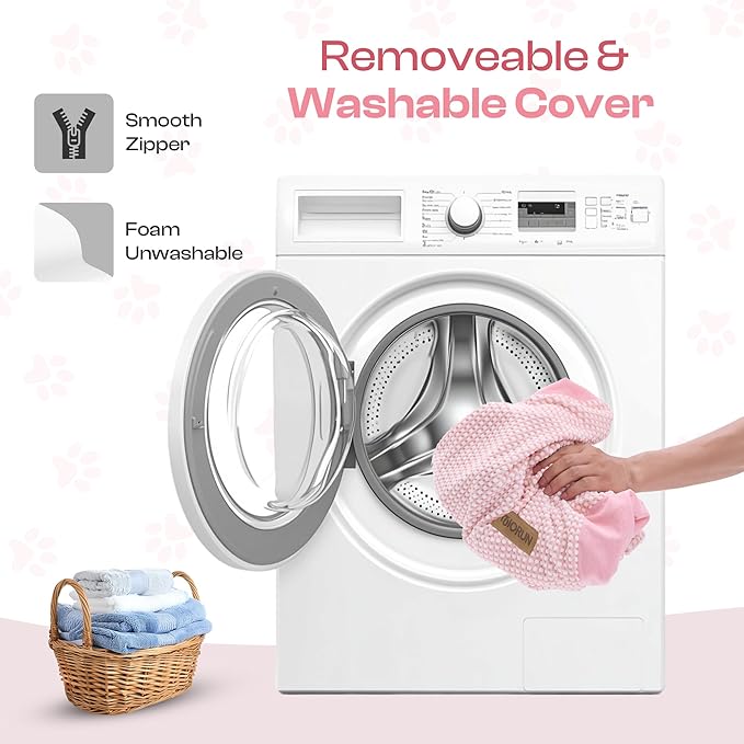 Curved Dog Stairs for High Bed Up to 26", 5-Step Dog Ramp for Small Dogs with Washable Cover, Non-Slip Steps for Cats to Get on Couch and Sofa, Durable Foam Ladder for Medium Breeds, White Pink