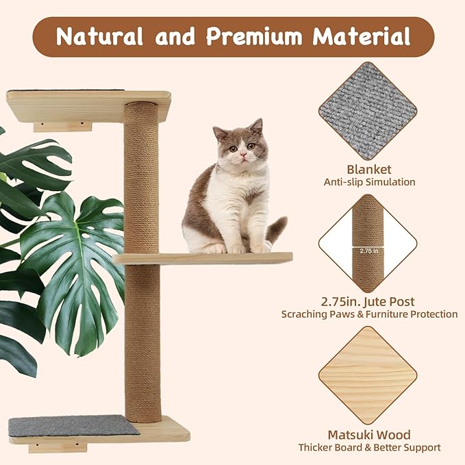 Cat Wall Shelves 3-in-1 – Wall-Mounted Cat Ladder, Steps & Scratching Post for Climbing, Jumping, and Napping