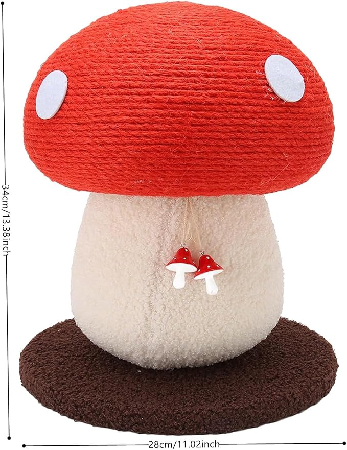 Cat Scratching Post - Mushroom Tall Cat Scratcher Cat Interactive Toys Ideal for Medium and Small Cats, No Assembly Required (Red, Small)