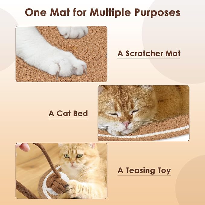 Cat Scratcher Mat, Natural Cotton Rope Cat Scratch Pad, 15.7'' Round Horizontal Floor Cat Scratching Pads for Indoor Cats, Cat Furniture Protector for Wall, Couch, Carpets, Sofas