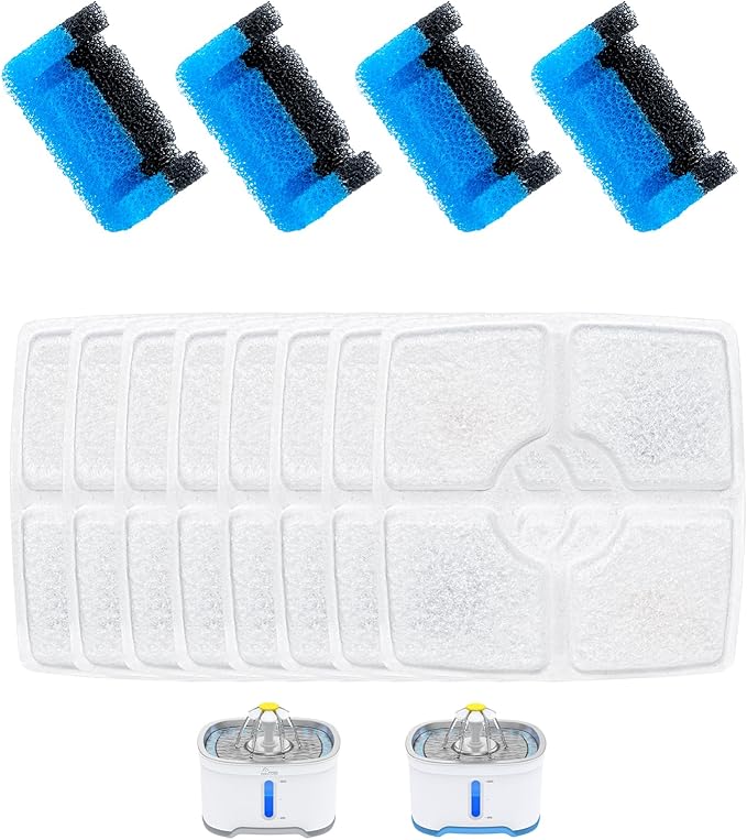 Wonder Creature Cat Water Filter, Cat Fountain Filter Replacement, 8 Square Carbon Filters and 4 Upgraded Sponge Foam Filter for Cubic Stainless Steel Top Cat Fountain