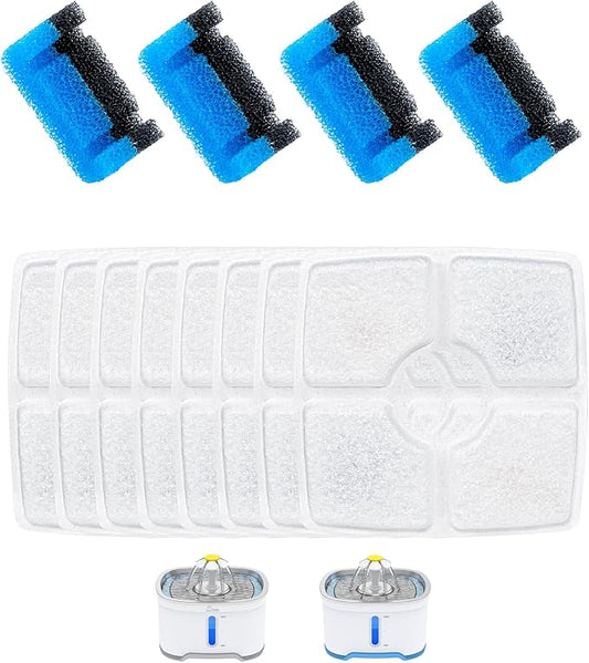 Wonder Creature Cat Water Filter, Cat Fountain Filter Replacement, 8 Square Carbon Filters and 4 Upgraded Sponge Foam Filter for Cubic Stainless Steel Top Cat Fountain