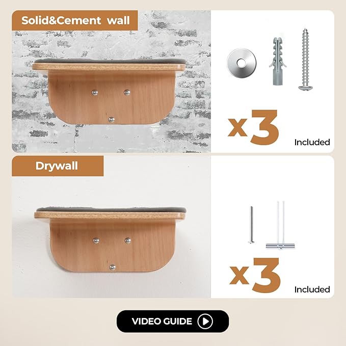 Cat Wall Shelves,Cat Wall Steps and Perch,Stairs,Ladders,Nest,Bed,Modern Wooden Floating Climbing Furniture for Hopping and Sleeping,with Scratching Cushion（Step）