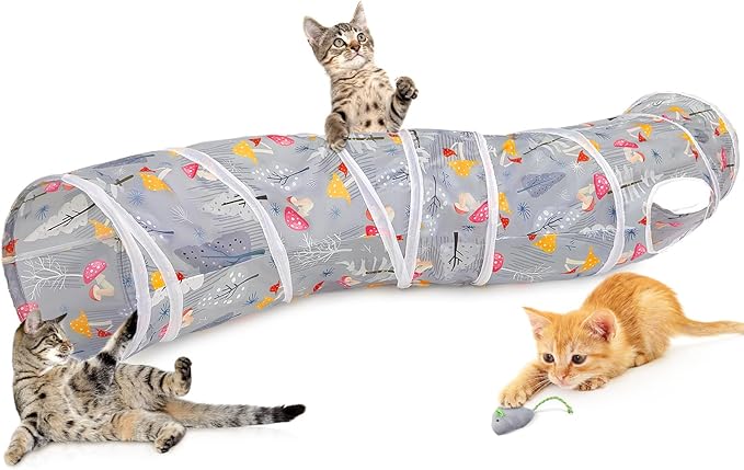 Glittme Cat Tunnel, Cat Tunnels for Indoor Cats, S-Shape Cats Cave with Cat Toys, Foldable Cat Tubes and Tunnels for Cats, Rabbit, Puppy, Guinea Pig