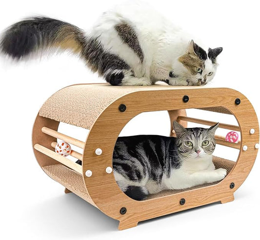 Large Cat Scratcher Bed with Ball Toy - Cat Scratching Cardboard,100% Recycled Paper Cat Scratchers for Indoor Cats and Kitten, Chemical-Free Materials Cat Scratcher Lounge - Cat Scratch Pad