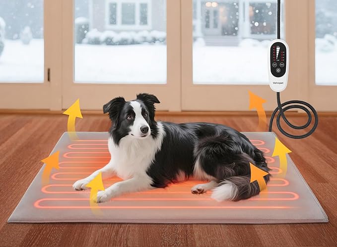 Pet Heating Pad for Cats and Small Dogs – Heated Cat Bed with 4-Level Timer & 6-Level Temperature, Waterproof Indoor Warming Mat with Chew-Resistant Cord & Soft Washable Cover, 16"x28"