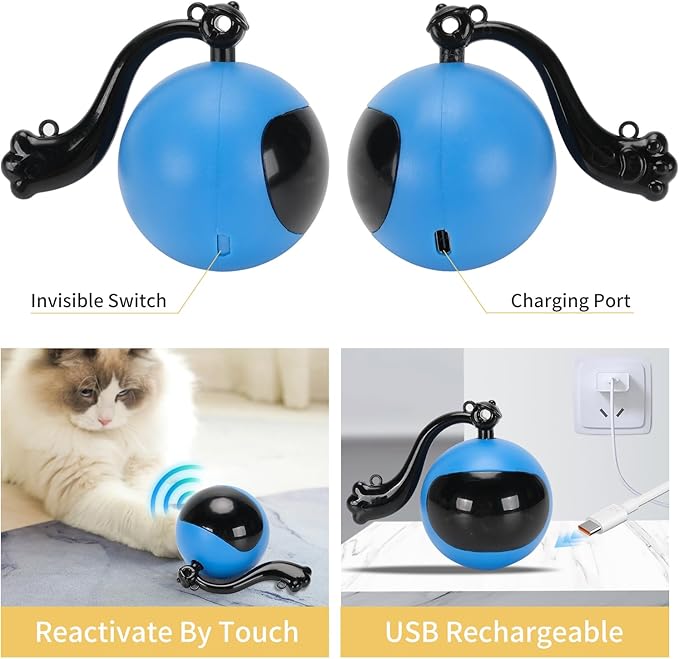 Interactive Cat Toy Ball in Pouch,Simulated Hunting Remote Control Cat Toy,Automatic Ball Fast Rolling in Play Mat, Motion Activated Chirping Hide and Seek Mouse Chasing Game Kitten Toy