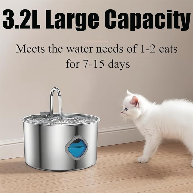 Pawira Water Fountain for Cats, Pawira Cat Fountain, Large Capacity 3.2L/108oz Automatic Pet Water Dispenser with Faucet, Spout Visible Window, Quiet Pump (1 Pc + 10 Filter, One Size)