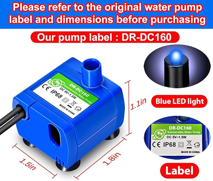 Cat Water Fountain Pump, Pet Water Fountain Pump Compatible Motor, DR-DC160 for Cat Drinking Fountain Cat Water Dispenser Replacement (Pump)