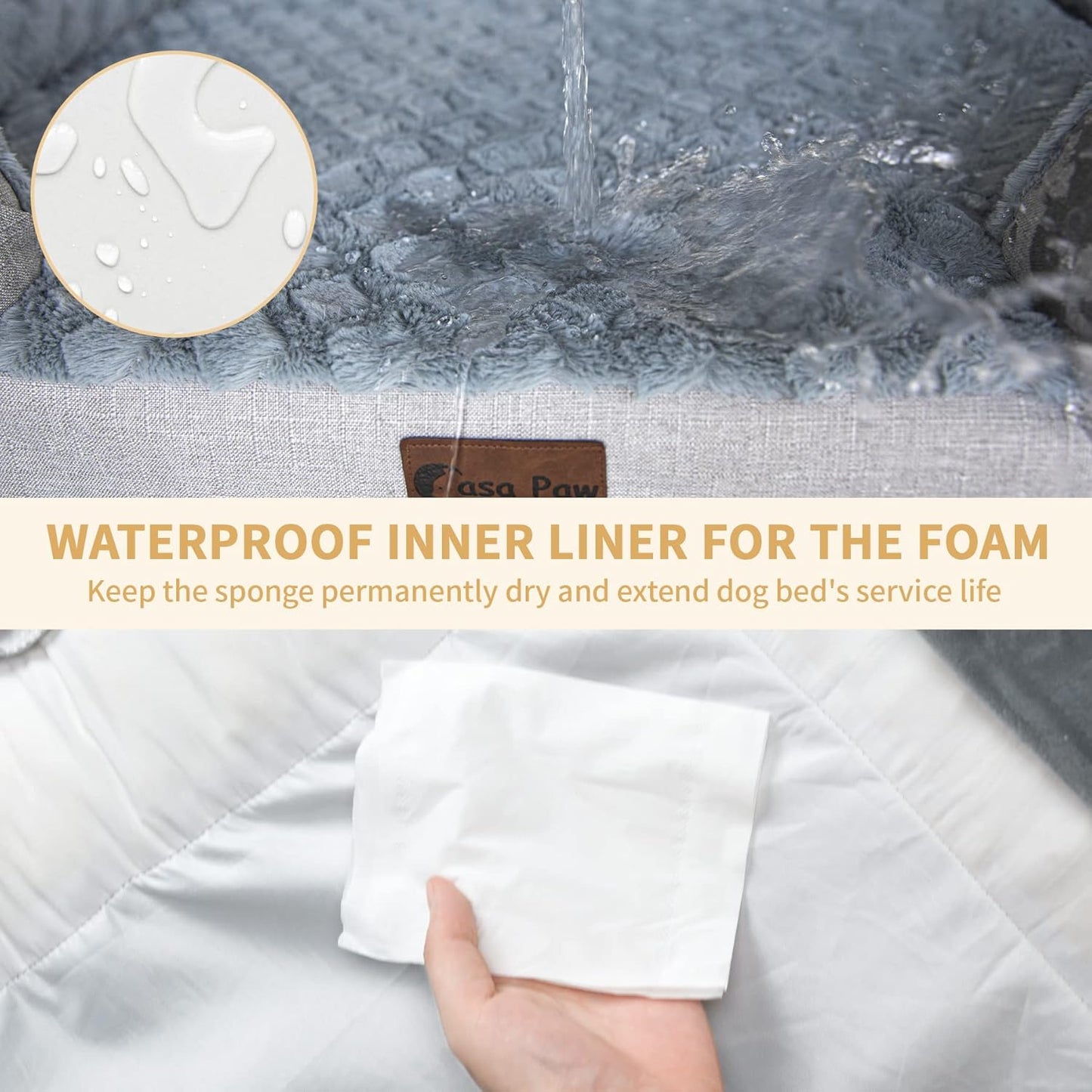 Orthopedic Waterproof Dog Bed for Extra Large Dogs, Memory Foam XL Dog Bed with Sides, Egg-Crate Foam and Non-Slip Bottom Jumbo Dogs Couch Beds with Washable Removable Cover(Jumbo,Light Grey)