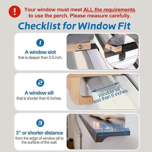 Easy Seat Cat Perch for Window Sill - Hammock Design w/Premium Wood & Robust Metal Frame - Cat Window Seat for Large Cats and Kittens (Dark Stained Wood w/Gray Bed, Medium (23''W x 14''D))