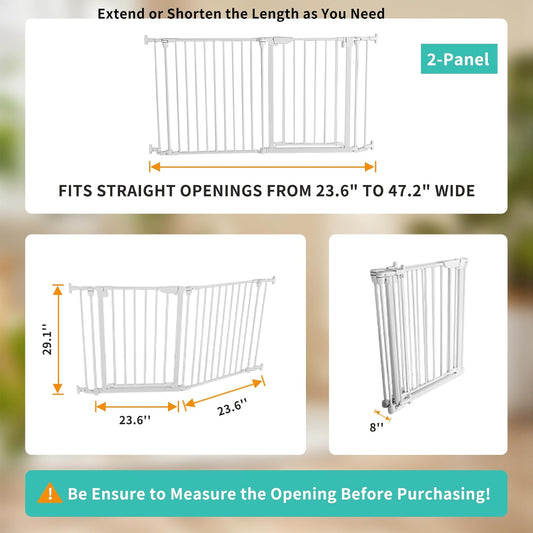 Extra Wide Baby Gate, 30" Tall 47" Wide Configurable Baby Gate Fireplace Safety Fence, Metal Pet Safety Playpen for Toddler/Pet/Dog Christmas Tree Fence (Whtie, 2-Panel)