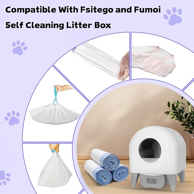 60 Count 26" x 11.8" Cat Litter Box Liners for Fsitego and Fumoi Self Cleaning Litter Box, Extra Thick Heavy Duty Cat Litter Bags Replacement
