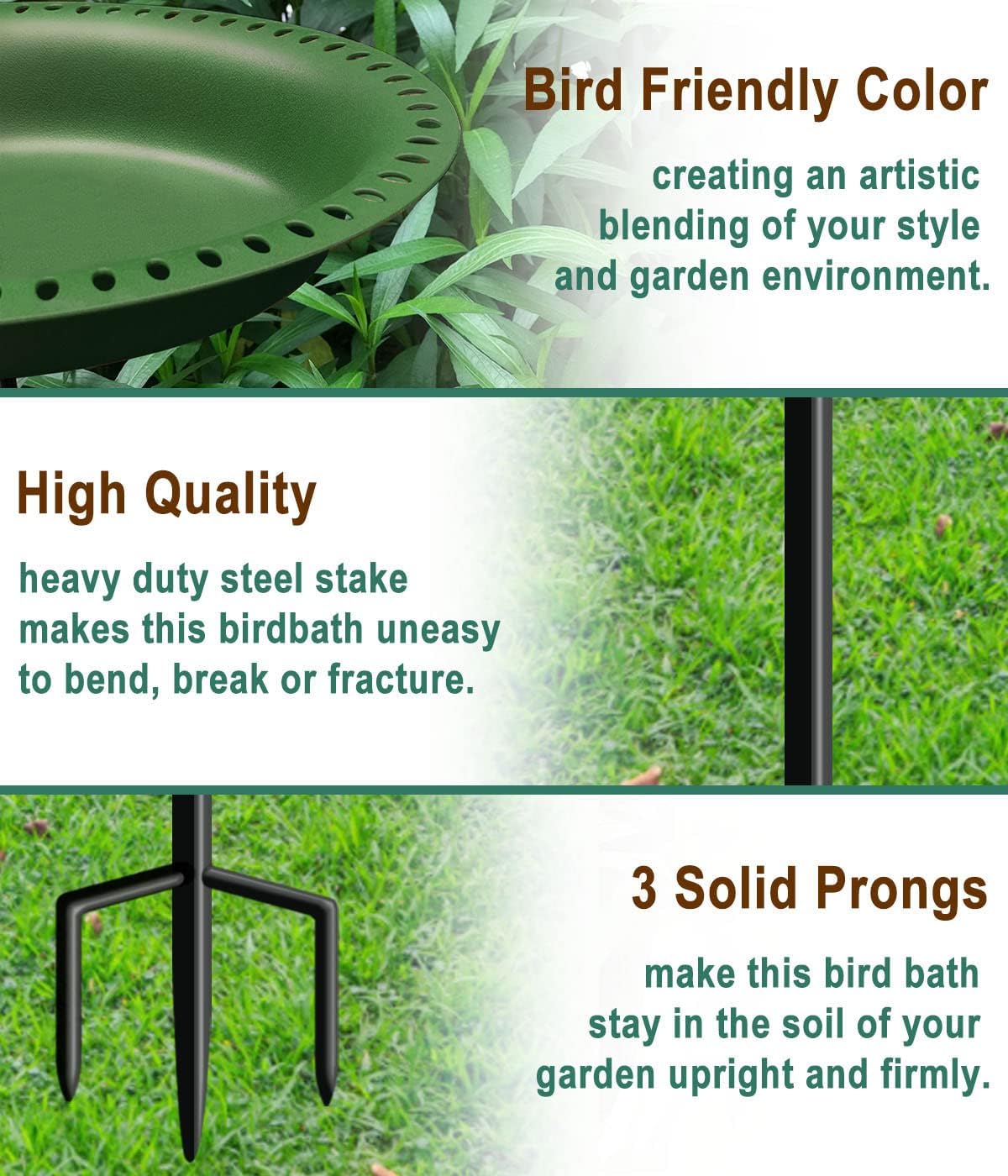 Garbuildman 28-inch Lightweight Birdbaths Antique Decoration Detachable Birdfeeder & Bird Bath for Outdoor Garden, Oblong Dark Green