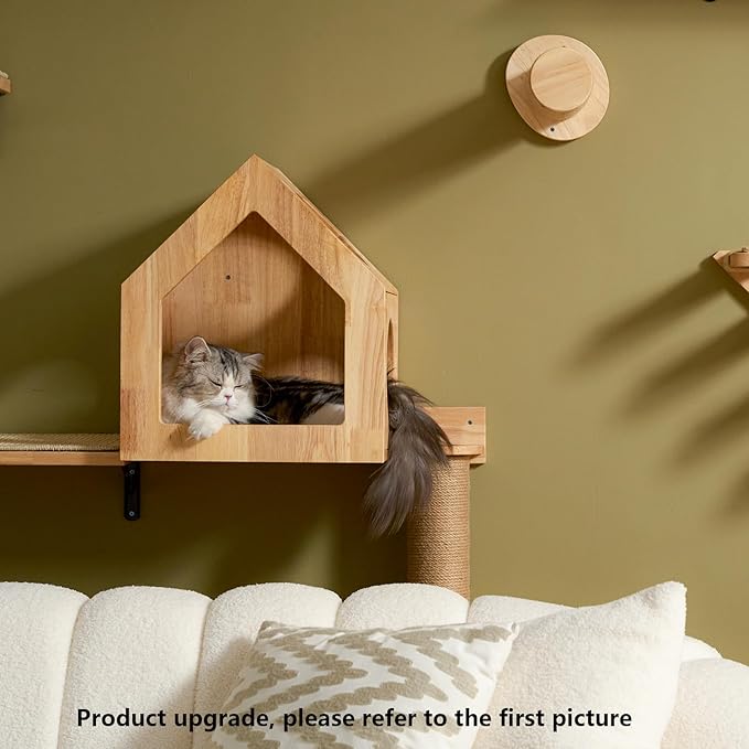 FUKUMARU Cat House Wall Mounted, 15.5x11.8x18 Inches Birch Plywood Condo, Multi-Use Kitten Furniture, Stylish Design, DIY Cats Wall Jungle