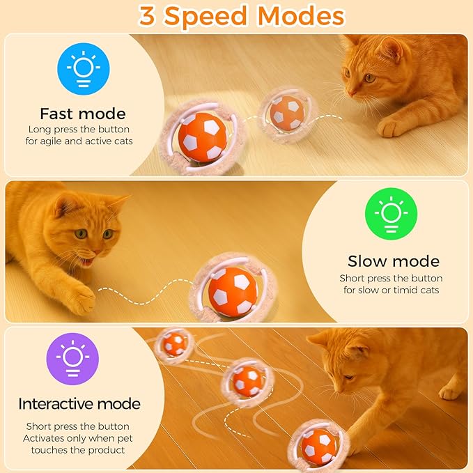 VIWIK Interactive Cat Toys for Indoor Cats, Hide and Seek Mouse Catching Game Cat Ball Toy, Automatic Motion Activated Kitten Toys, Low Noise Fast Rolling Ball in Play Mat for Bored Adult Cats