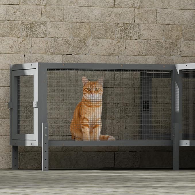 COZIWOW Wooden Cat Play Tunnel with Platforms | Configurable Window Catio | Multi-Combination Extendable Cat Run for Indoor/Outdoor Use | Small Pet Play Enclosure