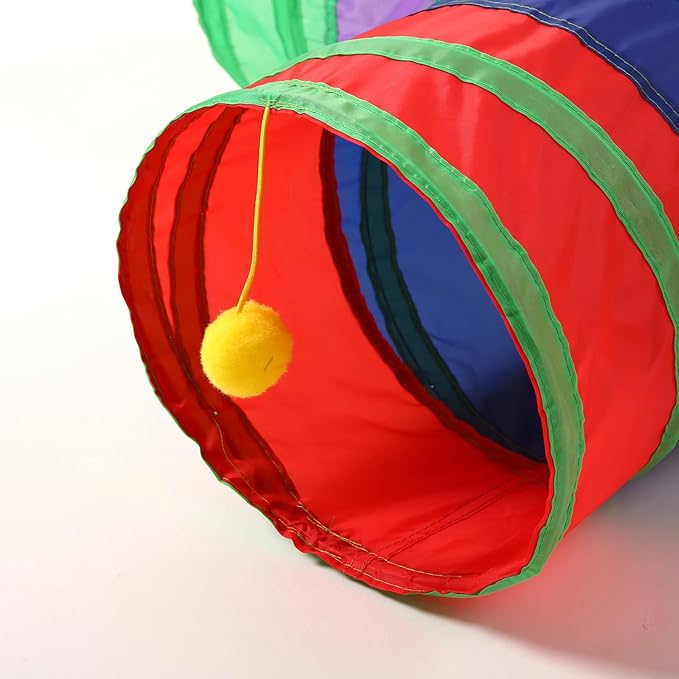 ‌Coolcandy Cat Tunnel & Interactive Cat Toy Indoor, T-Shape 3-Way Tunnel Toys for Indoor Cats, Collapsible Interactive Peekaboo Cave with Play Ball, for Multi-Way Play & Small Animals