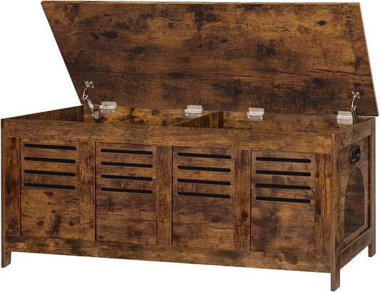 DINZI LVJ Litter Box Enclosure Furniture for 2 Cats, Top Opening Hidden Litter Box with Double Rooms, Dual Cat House with Good Ventilation, 47.2" Wooden Cat Washroom, Box Cabinet, Rustic Brown