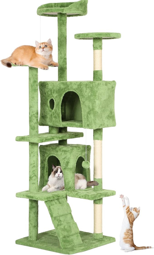 BestPet 70in Cat Tree Tower for Indoor Cats,Multi-Level Cat Furniture Activity Center with Cat Scratching Posts Stand House Cat Condo with Funny Toys for Kittens Pet Play House,Green