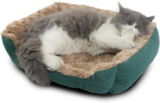 Dog Beds for Extra Small Dogs Washable, Cat Beds for Indoor Cats Super Soft 18"X14" Rectangle Anxiety Kitten Pet Bed with Anti Slip Bottom Plush Snuggler Puppy Sofa Up to 10 Lbs,Green
