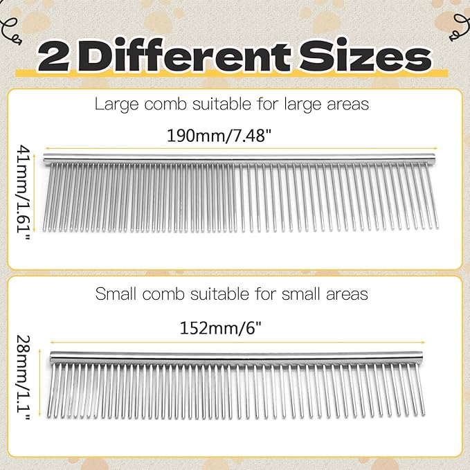 Biaungdo 2 Pcs Dog Grooming Combs Set, Metal Dog Comb for Removing Tangles and Knot, Cat Brush Grooming Tool for Long Haired Pets