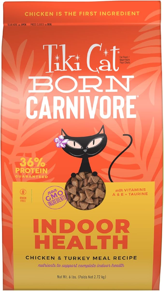 Tiki Cat Born Carnivore Indoor Health Dry Cat Food, Chicken & Turkey Meal, 6 lbs. Bag