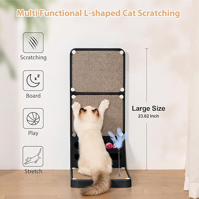 Cat Scratching Board Kitten Scratching Ball Wall Scratchers for Indoor Cats L Shaped Cat Scratcher Cats with Scratcher Pads Black