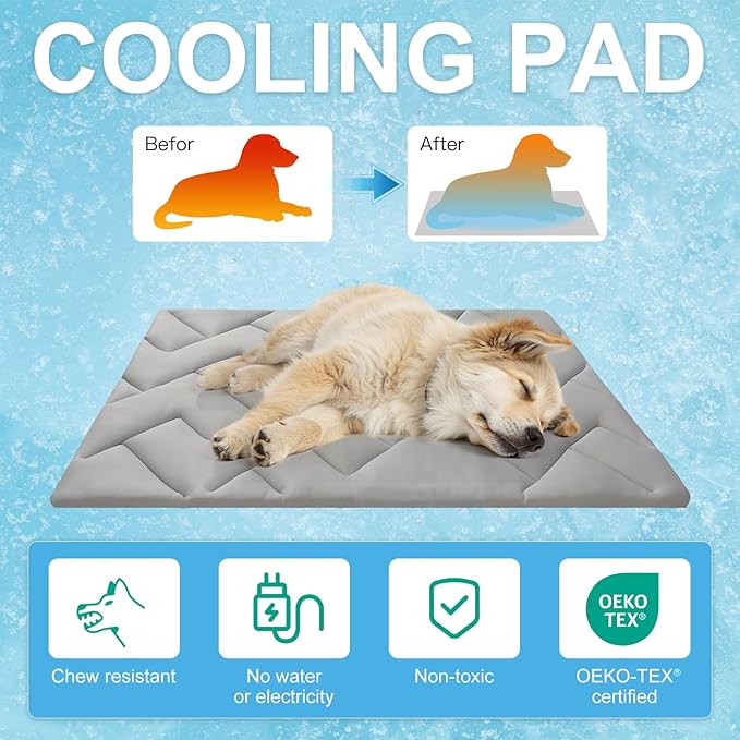 BEAUTYZOO Dog Cooling Mat for Medium Dogs, 36"x23" Cooling Dog Bed Washable, Foldable Cat Ice Cool Pad for Summer, Reversible Pet Freeze Cushion Blanket for Kennel Cage Sofa Bed Floor Car Seat, Grey M
