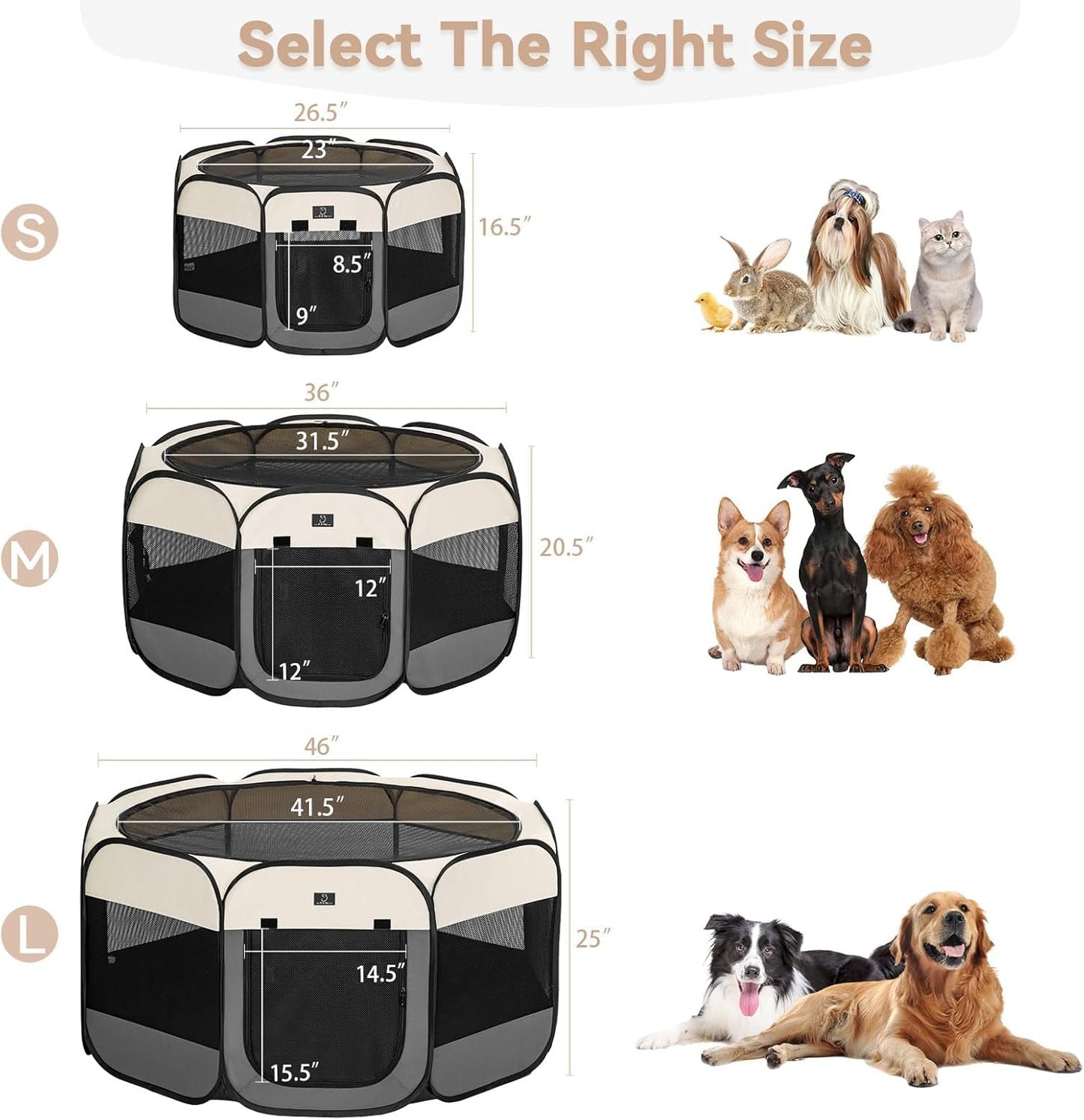 A4Pet Dog Playpen Indoor, 49” Portable Playpen with Bowl, Suitable for Puppies, Kittens, and Small Animals, Removable Zipper & Mesh Panel(16”W × 10”H)