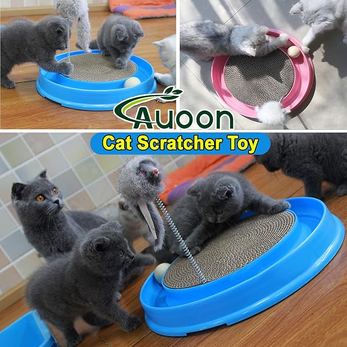 AUOON Cat Scratcher Toy - Cat Scratch Pad with Cat Toy Ball Track and Plush Mouse Toy for Indoor Cats and Kittens (Milk Shake)