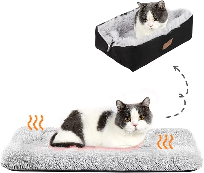 Self Warming Cat Bed Self Heating Cat Dog Mat 23.5 x 20 inch Extra Warm Thermal Pet Pad for Indoor Outdoor Pets with Removable Cover Non-Slip Bottom Washable Non Electric Black