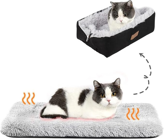 Self Warming Cat Bed Self Heating Cat Dog Mat 23.5 x 20 inch Extra Warm Thermal Pet Pad for Indoor Outdoor Pets with Removable Cover Non-Slip Bottom Washable Non Electric Black