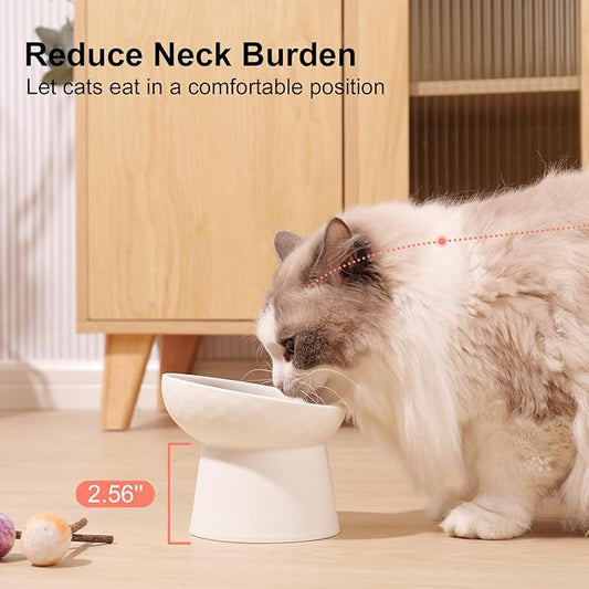 YauYik 4 Pcs Ceramic Raised Cat Bowls, Tilted Elevated Cat Food Bowl, Stress Free, Whisker Fatigue, Backflow Prevention, Dishwasher and Microwave Safe, Food and Water Feeding Bowls Set, White