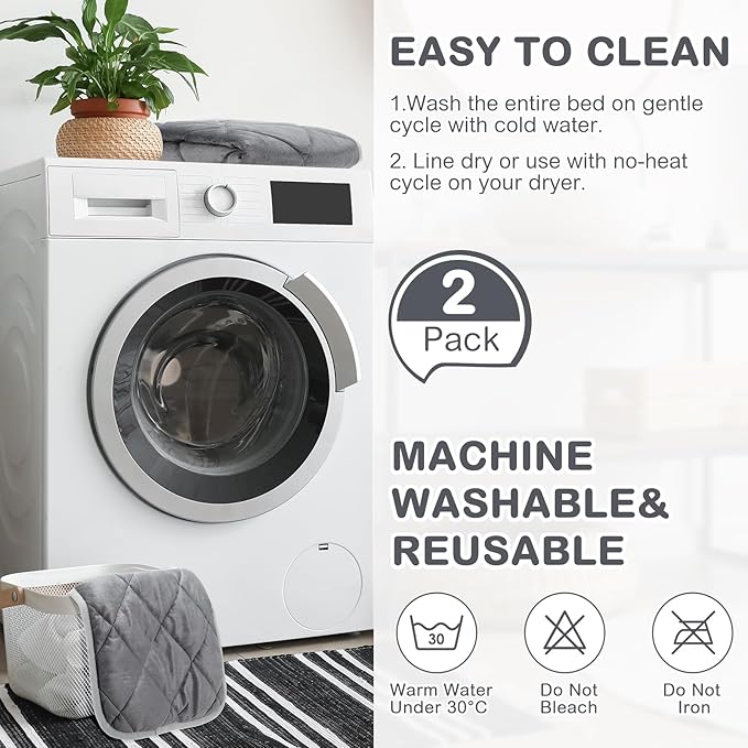 2 Pack Self Heating Cat Mat Self Warming Pet Pads Washable Kennel Mat Dog Crate Pad Reflects Body Heat Non Skid Cat Thermal Pads for Puppy Indoor Outdoor(Gray,45 x 28 Inches)